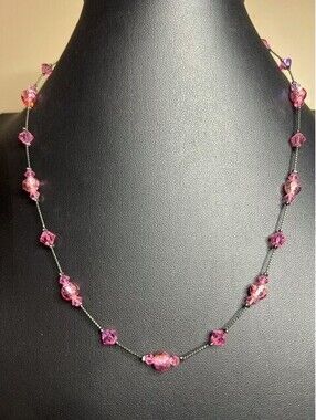 B7297 dabby Reid Pink Crystal Beaded Station Necklace Adjustable 16-18"